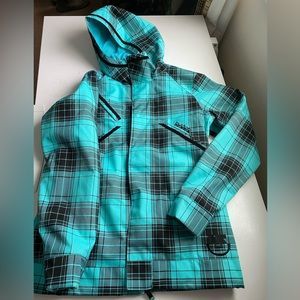 Burton DryRide Jacket, shell only. Awesome teal and black plaid design.